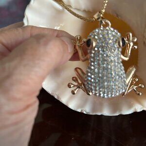 Rhinestone Bullfrog Necklace New